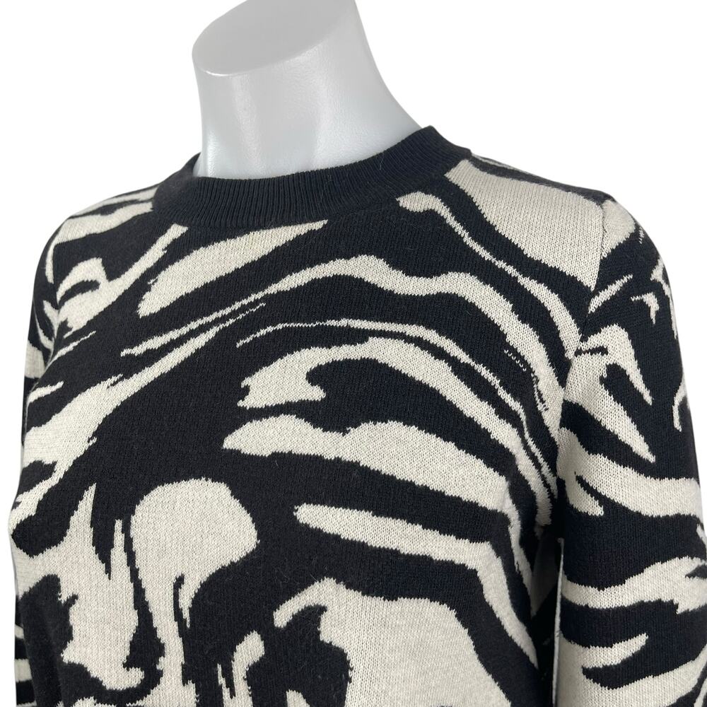 H&M Black White Zebra Marble Long Sleeve Knit Crew Neck Cropped Sweater Top Sz S - Picture 2 of 5